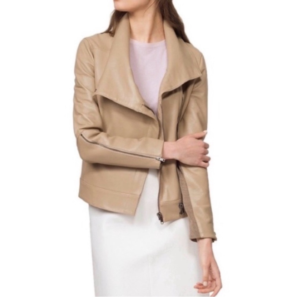Helmut Lang Beige Leather Moto Jacket